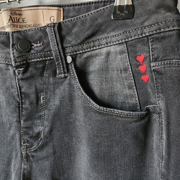 Disney Alice In Wonderland Pull On 5 Pocket Black Denim Skinny Jeans Size S - Picture 3 of 6